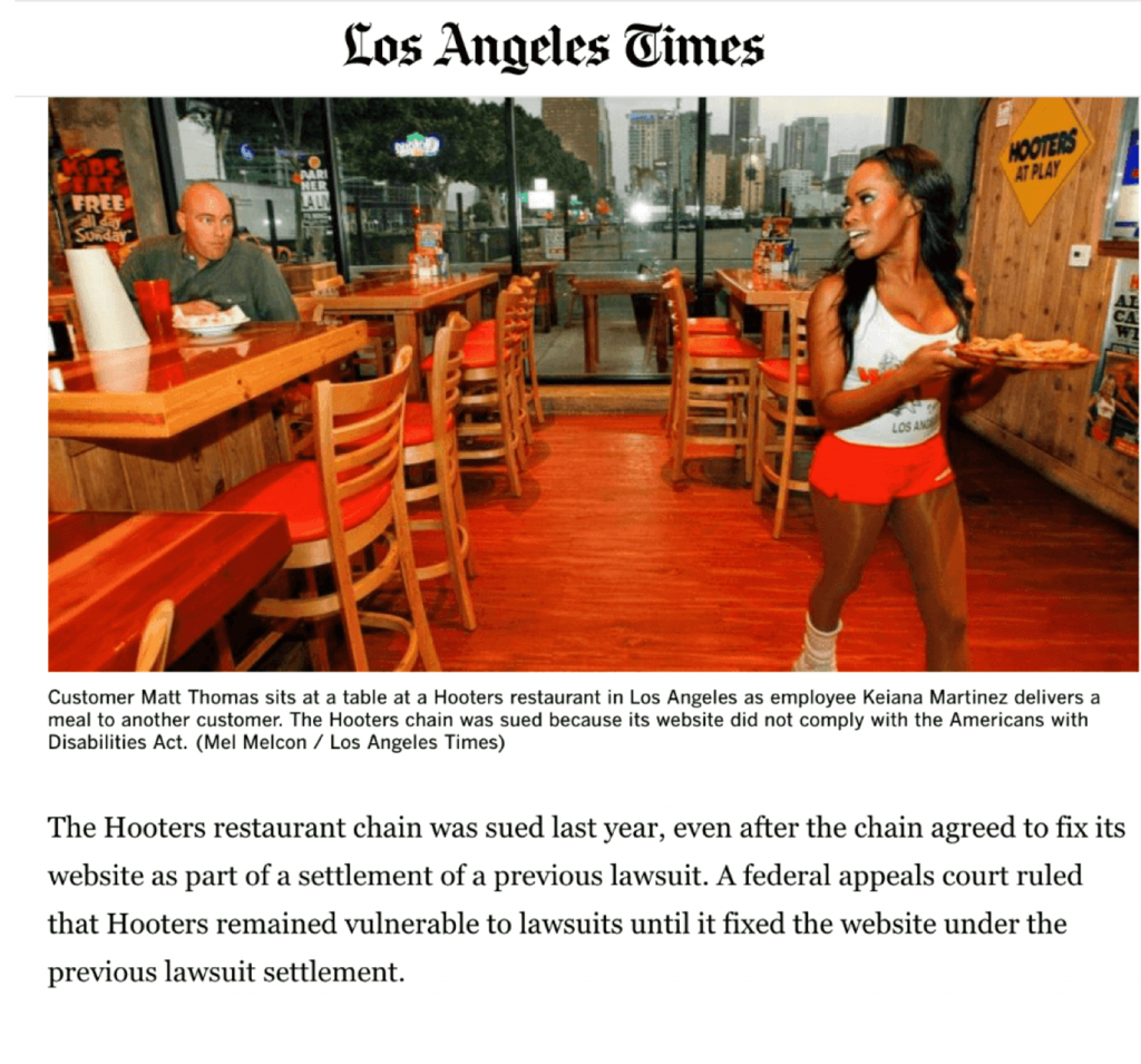 LA Times Article on Hooters ADA law suit